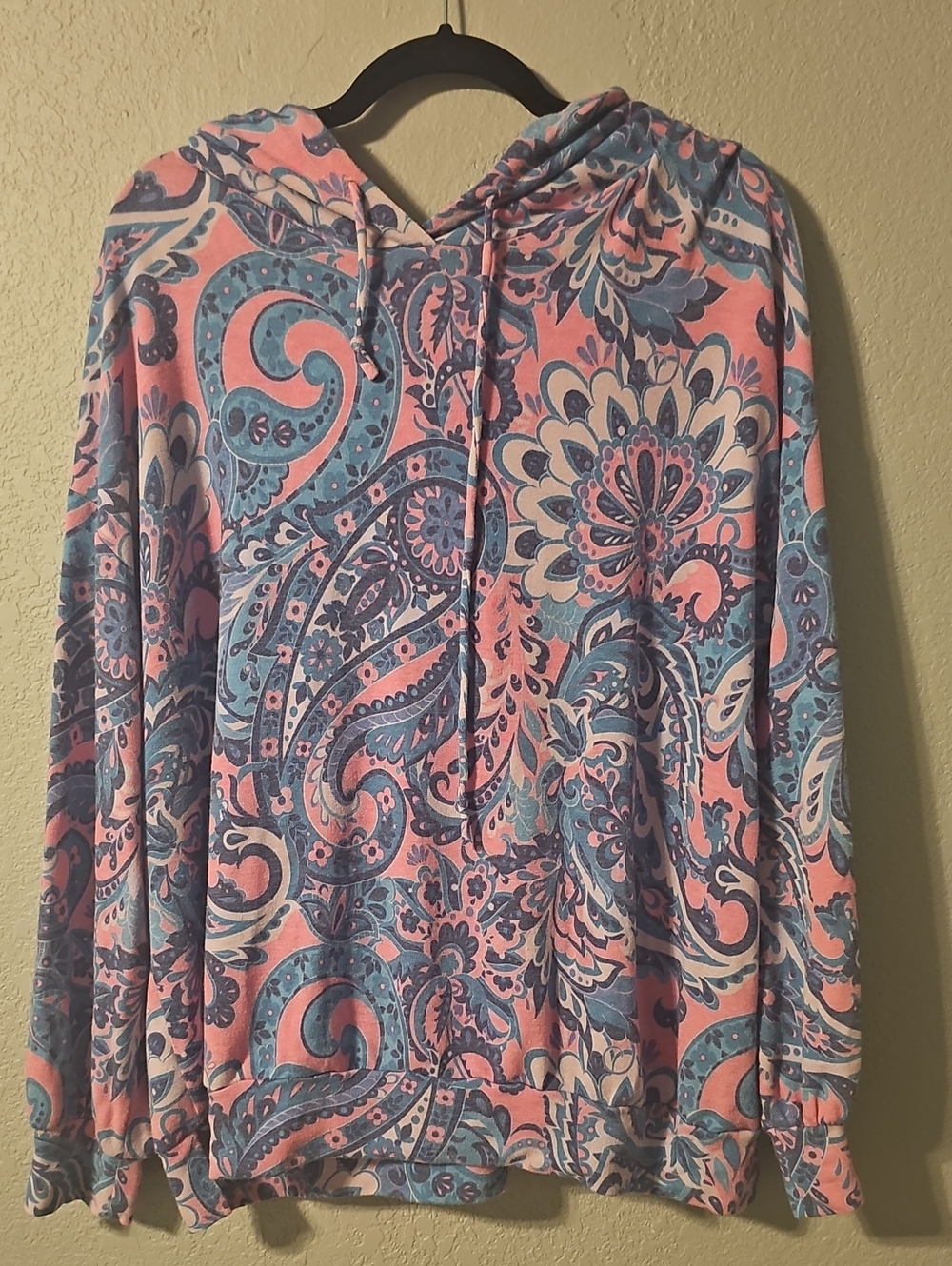 Women’s Pink & Blue Paisley Hoodie Sweatshirt